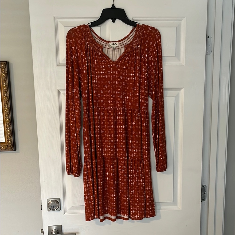 Rust Red Long Sleeve Dress